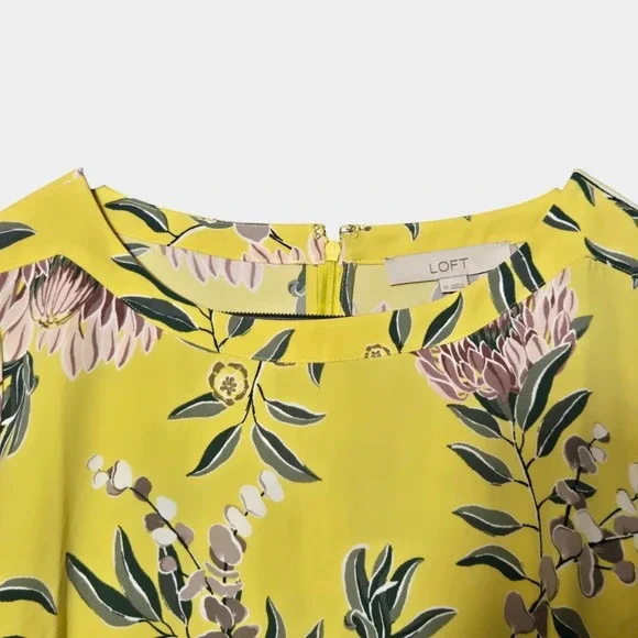 LOFT Boatneck Floral Shift Dress Yellow 10 Cottagecore Spring Garden Brunch NWT - Picture 3 of 12